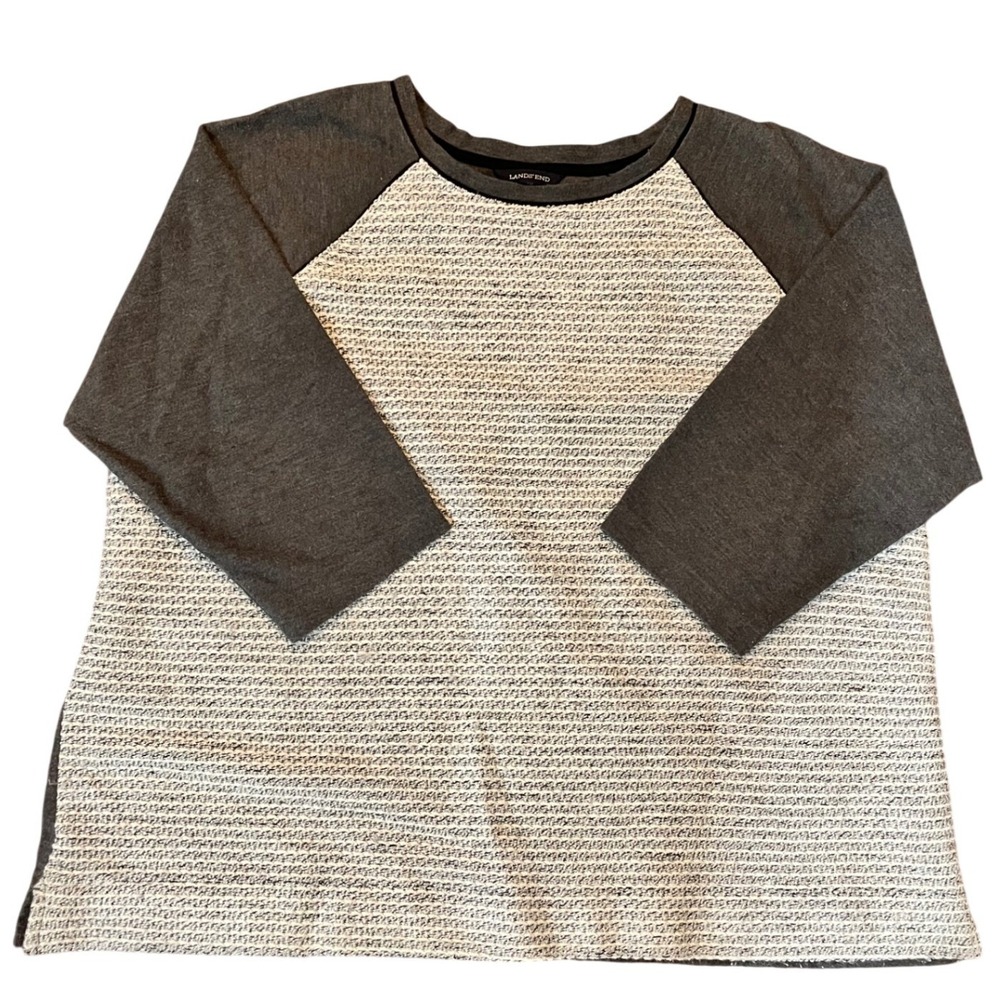 Lands' End Top Women Gray Textured Raglan 3/4 Sleeve Plus 2X 20W-22W